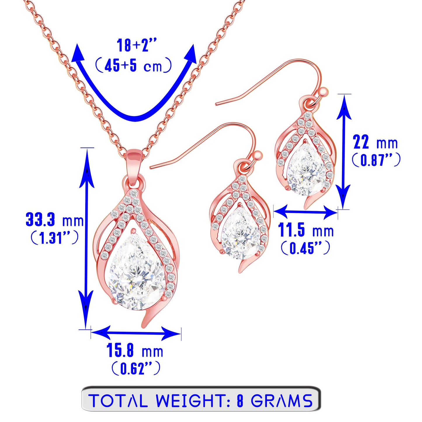 OTTFF Dainty Bridesmaid Jewelry Set for Women 4 Sets Rose Gold Plated Pave Rhinestone With Crystal Necklace Earrings Set for Wedding/Engagement/Anniversary