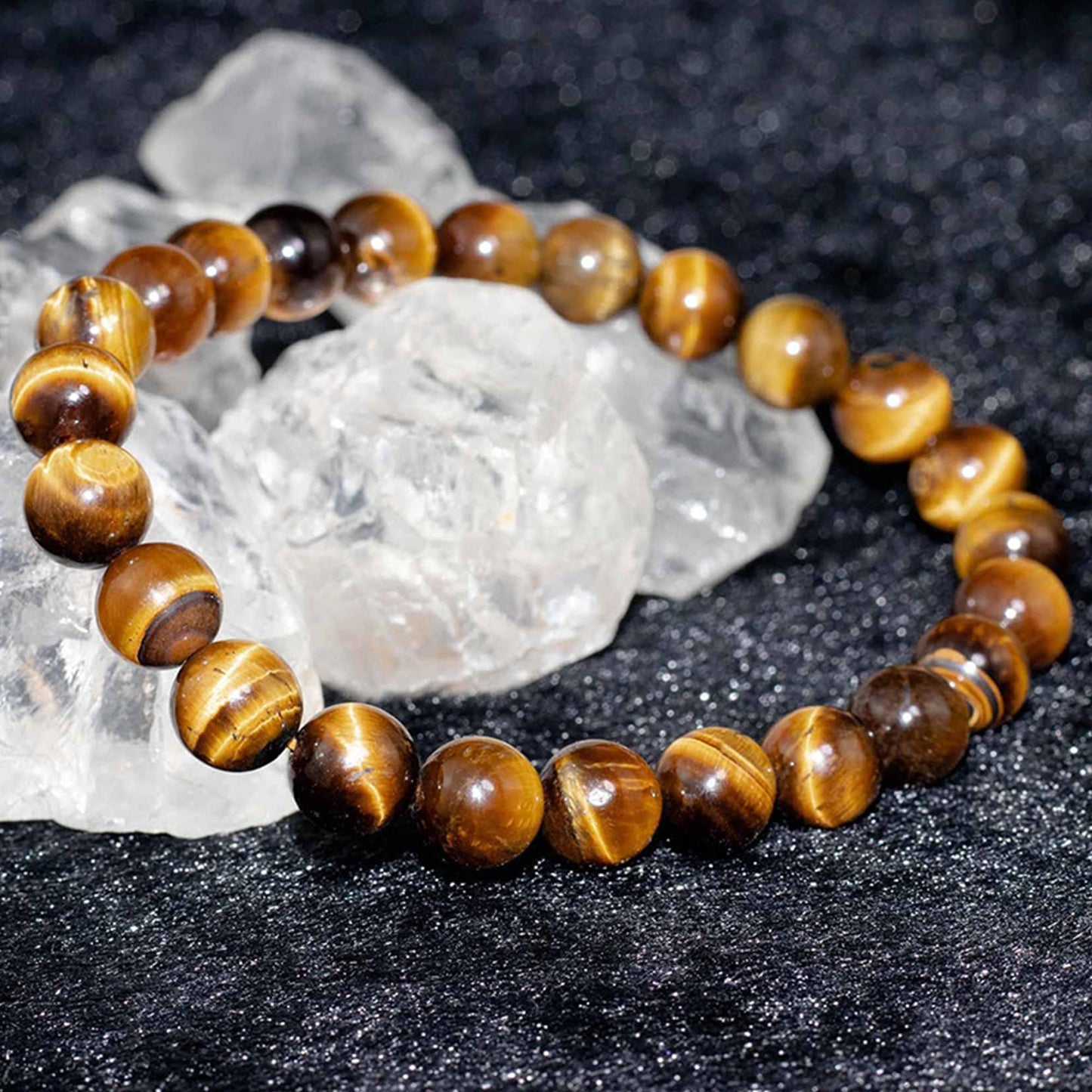 Cryhand Tigers Eye Protection Handmade Bracelet Best Present For Men Women Attract Wealth Chakra Feng Shui Stretchy Beaded Bracelets Lucky Friendship Bracelet (Tigers 3PCS)
