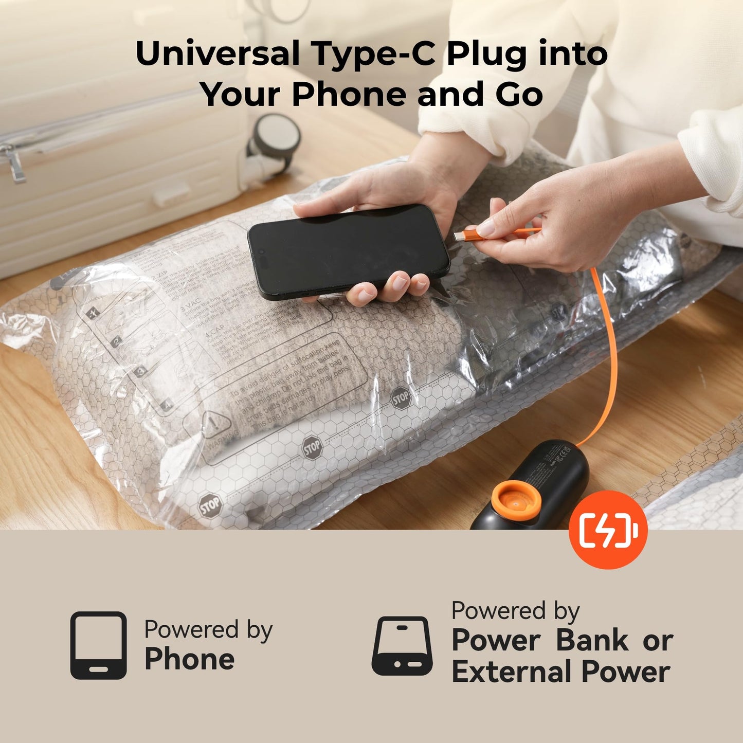 VOLLYC Vacuum Bags for Clothing with 55kPa Air Pump, 20 Pack Vacuum Seal Bags for Travel, Space Saver Bags for Luggage and Suitcases, Carry-on Size Compression Packing Bags