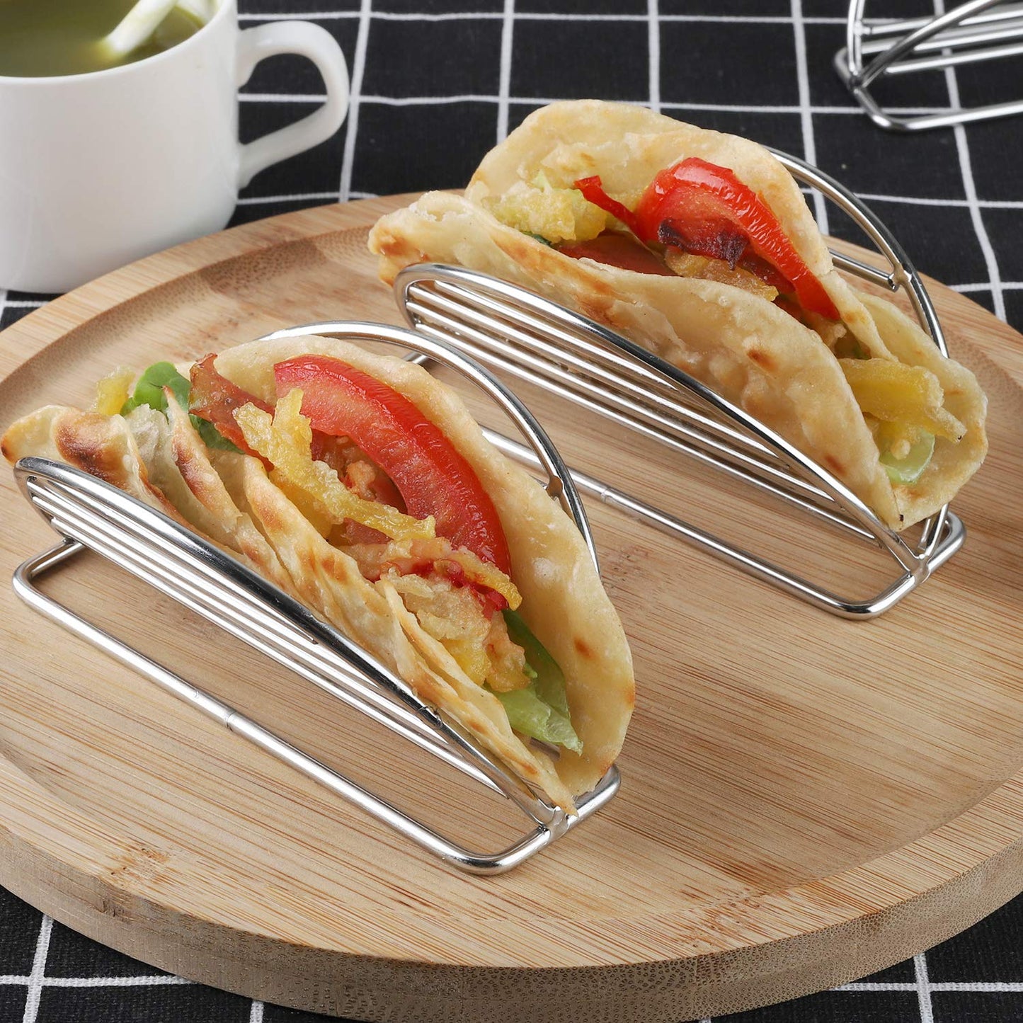 YellRin Taco Holders Stand Stainless Steel Taco Rack Tray Stand Up Holder Kitchen Set for Tortillas, Burritos, Parties & Restaurants (Taco Holder)