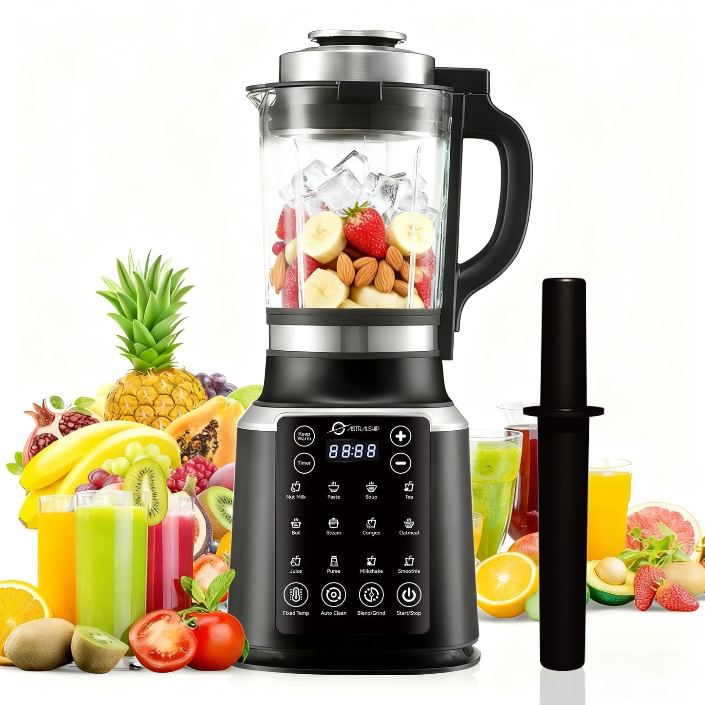 59oz Glass Blenders for Kitchen with Tamper, 1500W High Speed Food Processor, Adjustable P1–P9 Smoothie Maker, Professional Countertop Blender, 14 Presets & Auto Clean for Soups & Sauces
