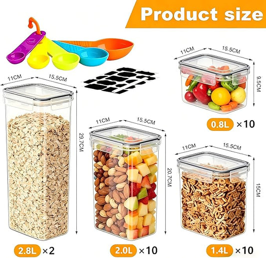 32 Pack Airtight Food Storage Containers with Lids, BPA Free Clear Plastic Pantry Storage Containers, Kitchen Pantry Organizers for Cereal, Flour, Sugar, Dry Food