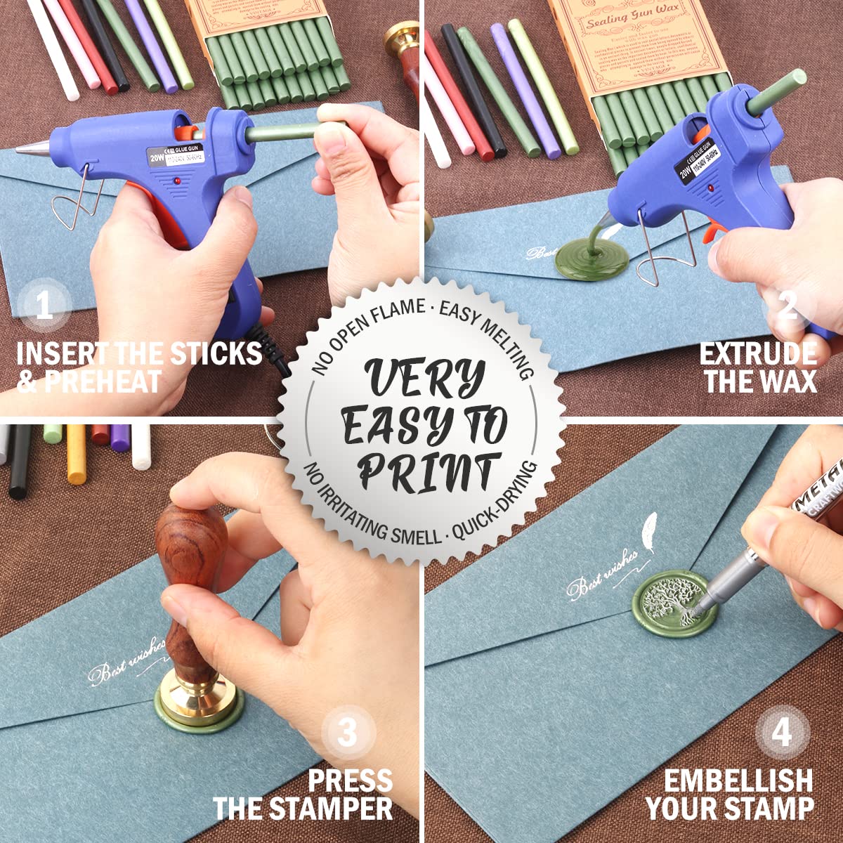 Wax Seal Kits, Wasole 20Pcs Blue Sea Sealing Wax Sticks with 1 Pieces Glue Gun Set for Wax Seal Stamp, Great for Wedding Invitations, Birthday Cards, Envelopes, Gift Wrapping