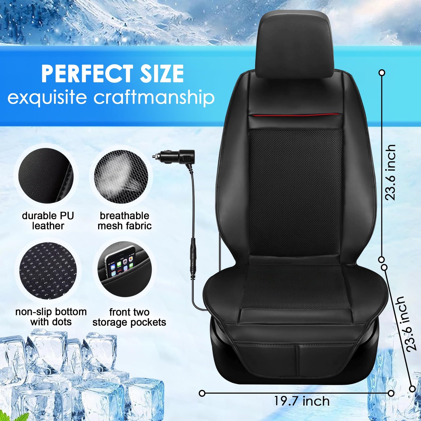 Fochutech Cooling Car Seat Cover with Massage 12V Front Seat Cooler for Vehicle Breathable Warm & Cooling Car Seat Cushion Summer Driving Ventilated 16 Fans Cooling Seat Cover for Car (Black)