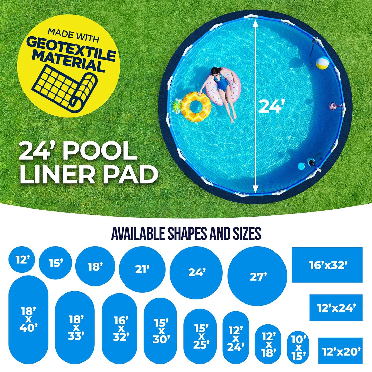 Shop Square 24-Foot Pool Liner Pad for Above Ground Pools - Under Padding, Above Ground Pad, Puncture Protection, Extend Liner Life, Durable Geotextile Material