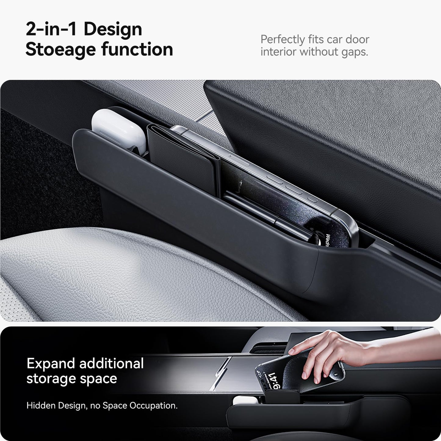 YONZEE 2-in-1 Car Steering Wheel Desk Tray & Car Seat Gap Filler Organizer – Foldable Carbon Fiber Look Table for Laptop, Eating, Writing – for Standard Round Steering Wheels
