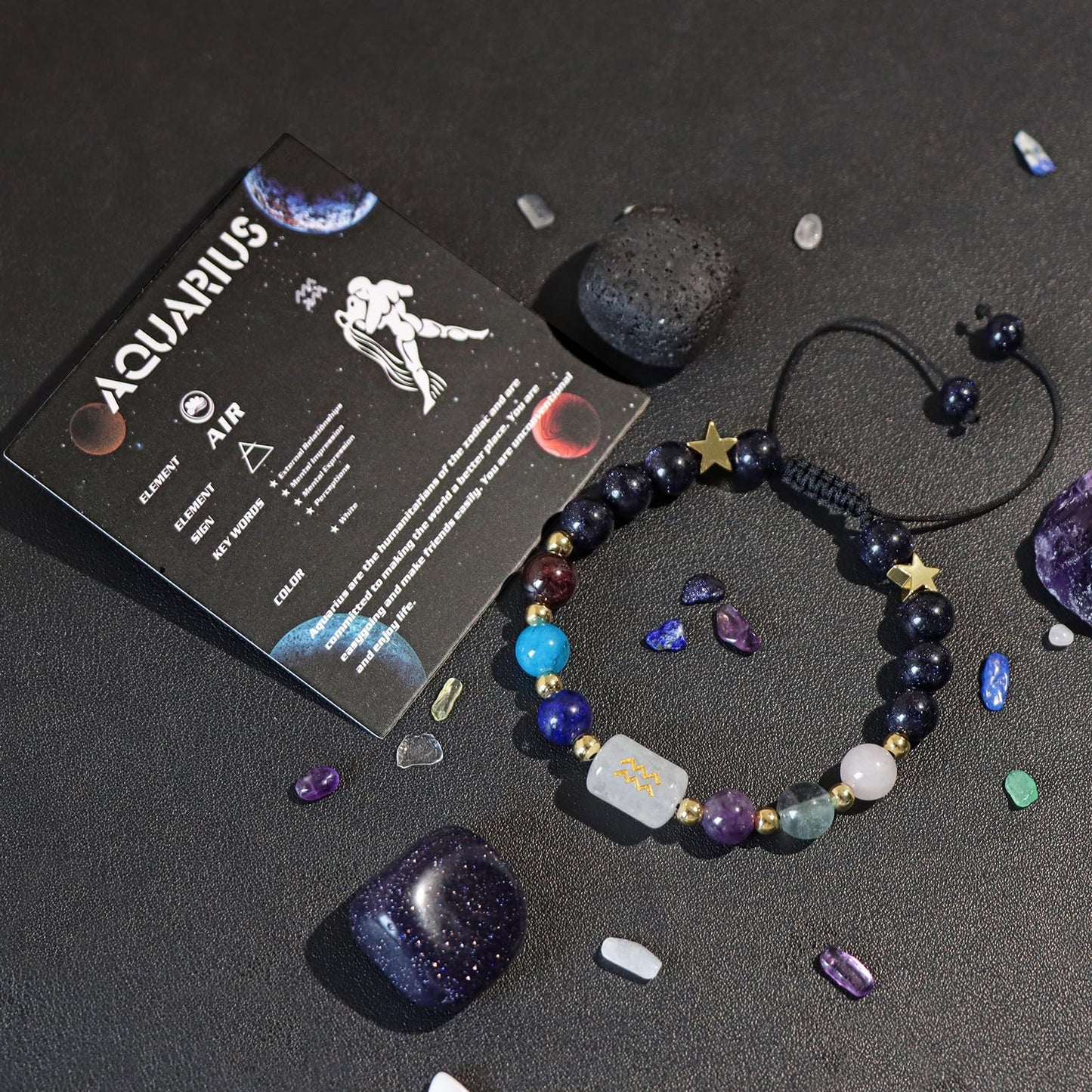 GolbalJew Aquarius Zodiac Bracelets Healing Crystal 12 Constellations Protection Stone Beads Bracelet for Women Birthday Zodiac Gifts Horoscope Spiritual Jewelry