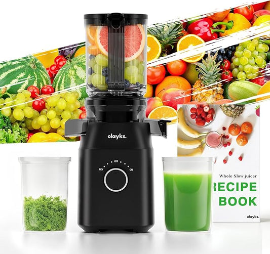 Juicer Machines, Cold Press Juicer with 4.3" Large Feed Chute Fit Whole Fruit and Vegetable, Masticating Machine with Juice Recipe, Self Feeding Effortless for Batch Juicing,Easy to Clean,Black