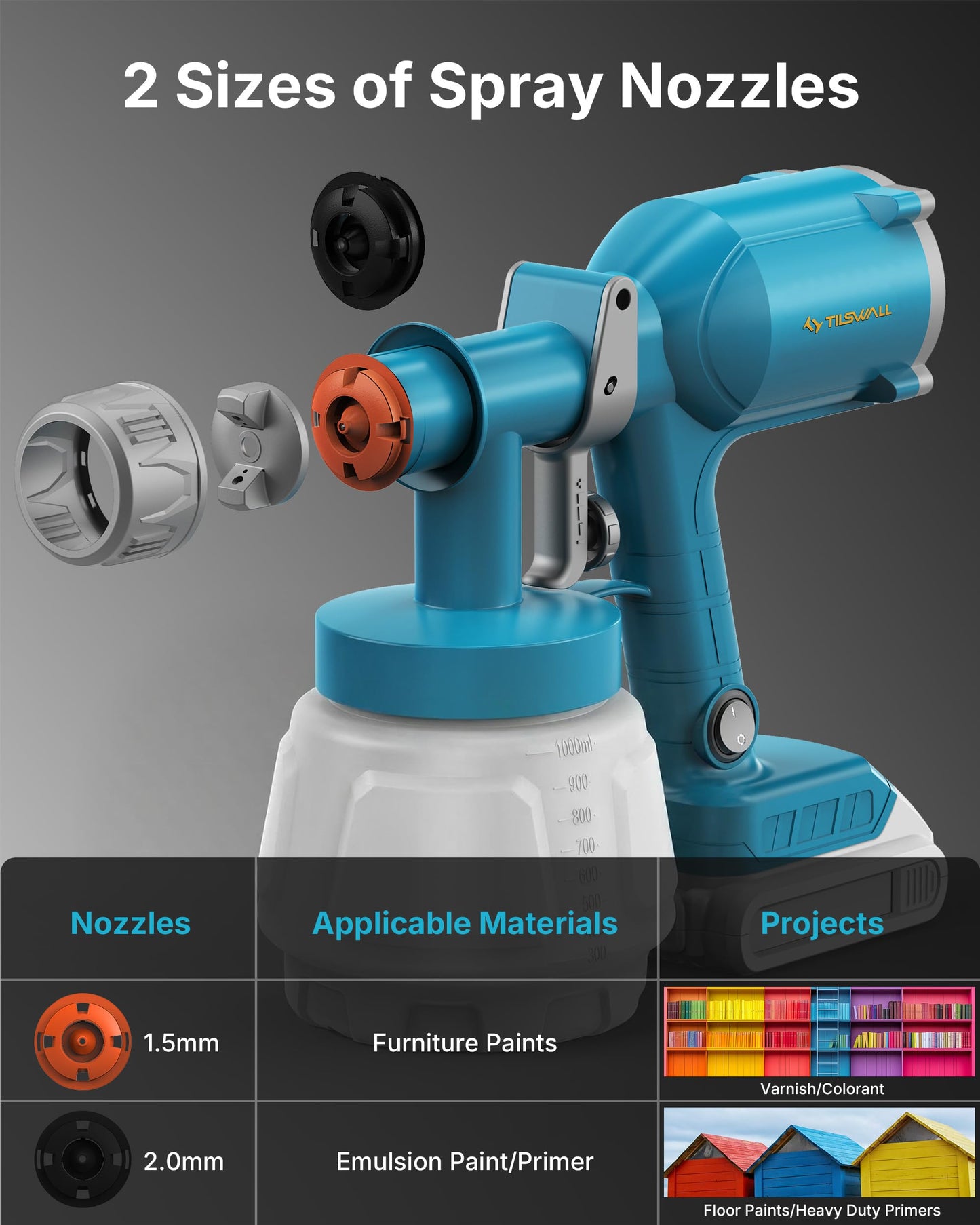 Tilswall Cordless Paint Sprayer Compatible with Dewalt 20V Battery (Battery Not Included), Portable Spray Paint Gun with 33.8 fl oz Container, 3 Spray Modes for House Fence Wall Wood Furniture