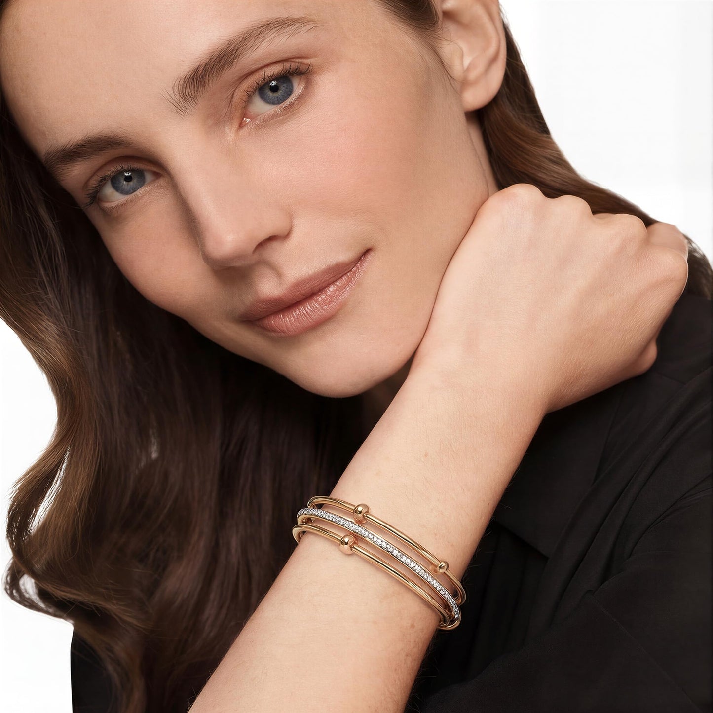 Musishiyu Gold Bracelets for Women Stacking Bangle - 18K Mixed Metal Tri-Color Rolling Interlocking Bands, Cubic Zirconia Fidget Anxiety Jewelry, Perfect Gifts for Mom Wife Grandma