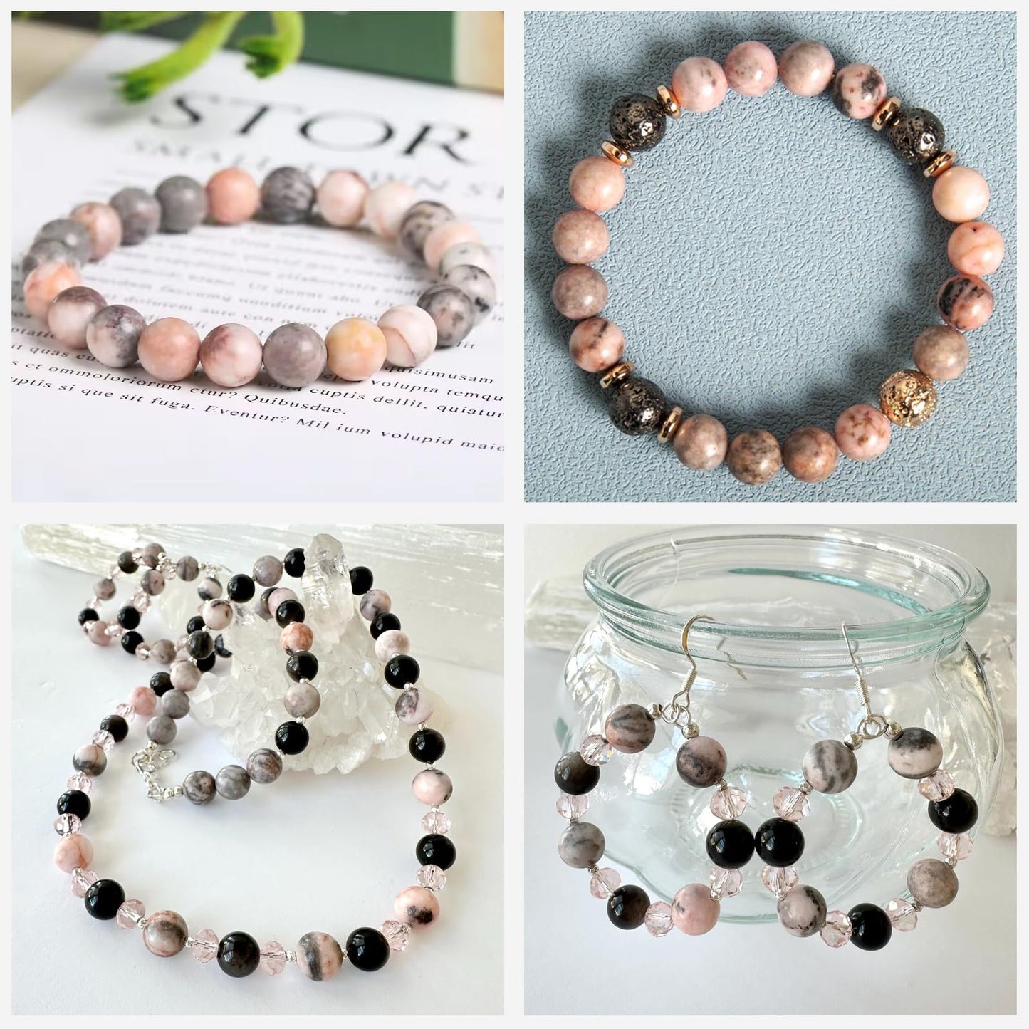 Risyfjew 50PCS 8mm Natural Pink Zebra Jasper Beads Gemstone Round Loose Beads for Jewelry Making Chakra Crystal Stone Beads for Bracelets Necklace Earrings Making Supplies (50pcs/Strand)
