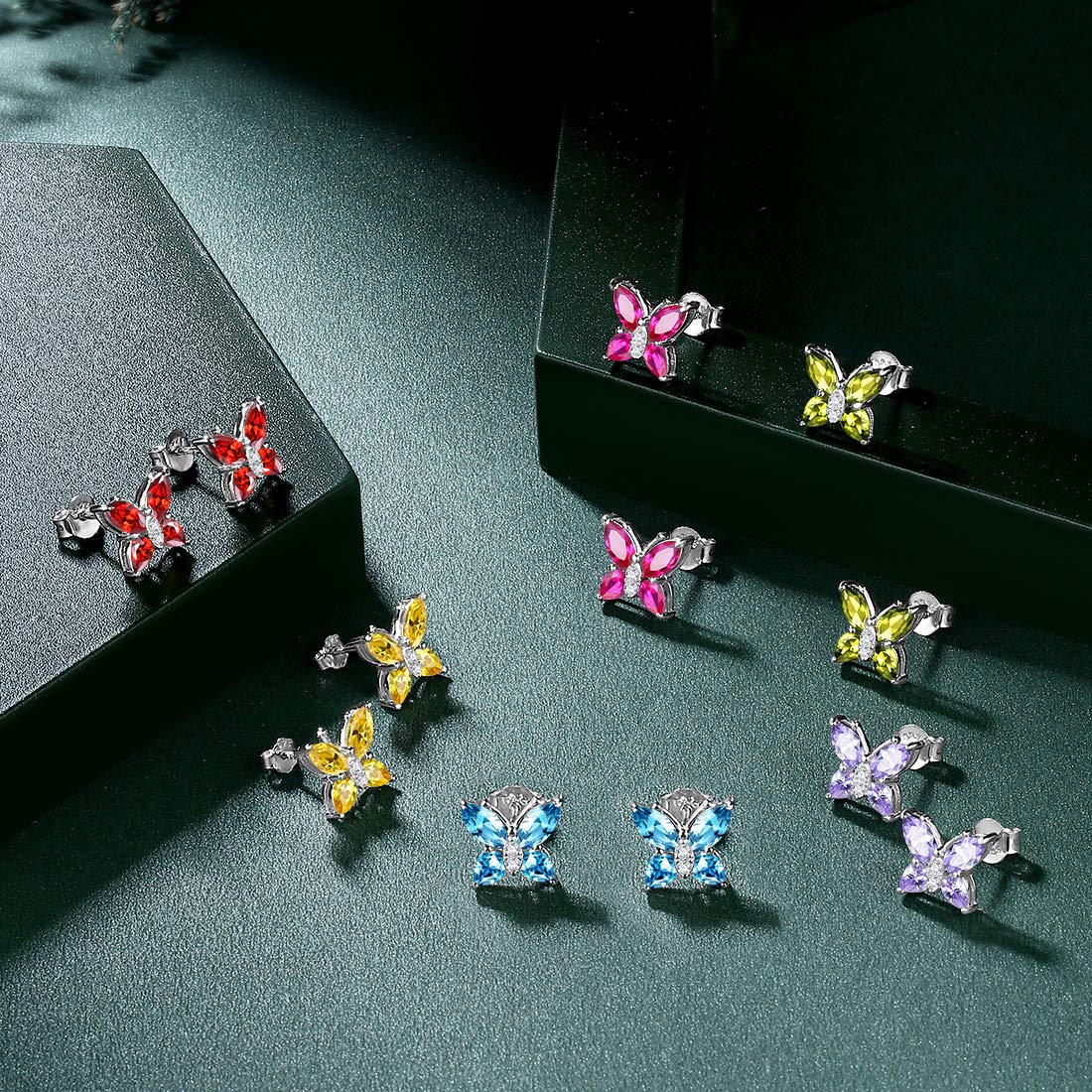 Hipunk Butterfly Green Jewelry Sets Birthstone Women 925 Sterling Silver August-Peridot Birth Stone Animal Butterflies Jewelry Sets/Earring Set Crystal Birthday Jewelry SS0001A