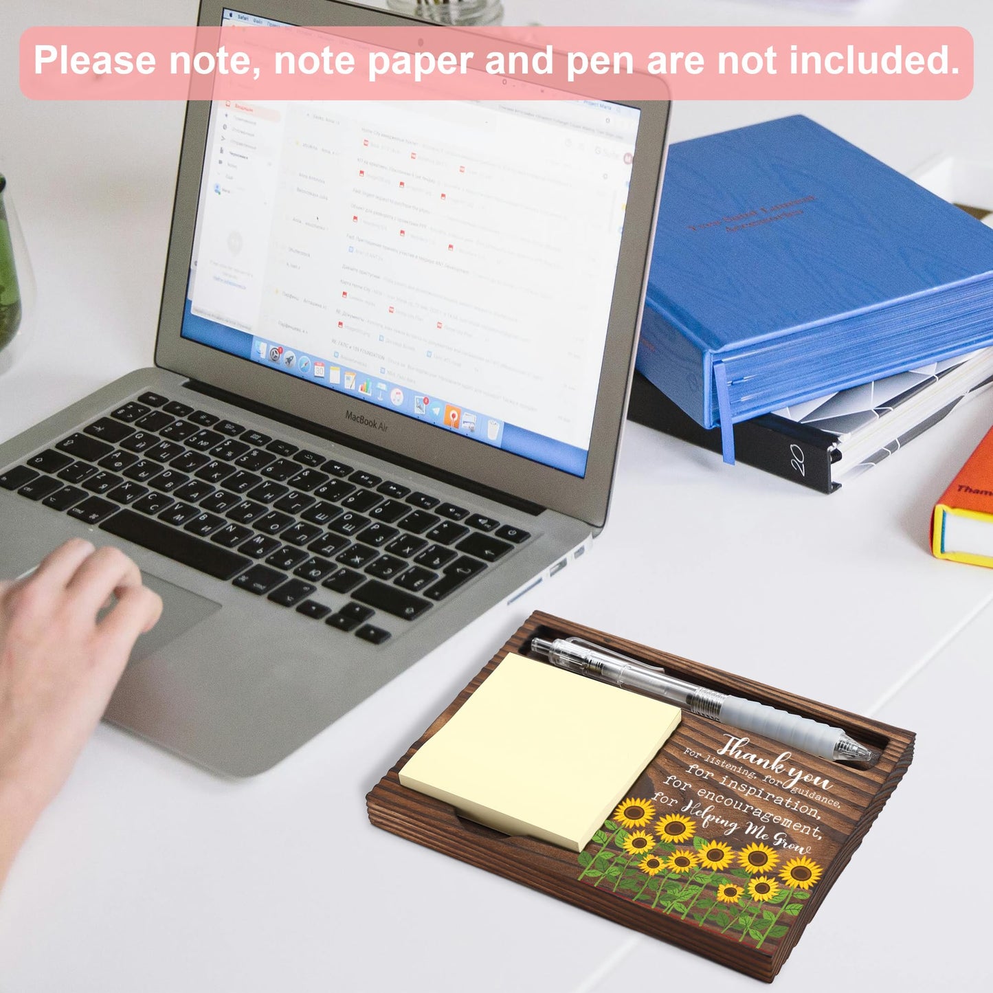 Thank You Teacher Appreciation Gift Desk Organizer, Encouragement Gift for Coworker Mentor Nurse Boss, Wooden Sticky Note Holder Office Desk Decor - FTA755