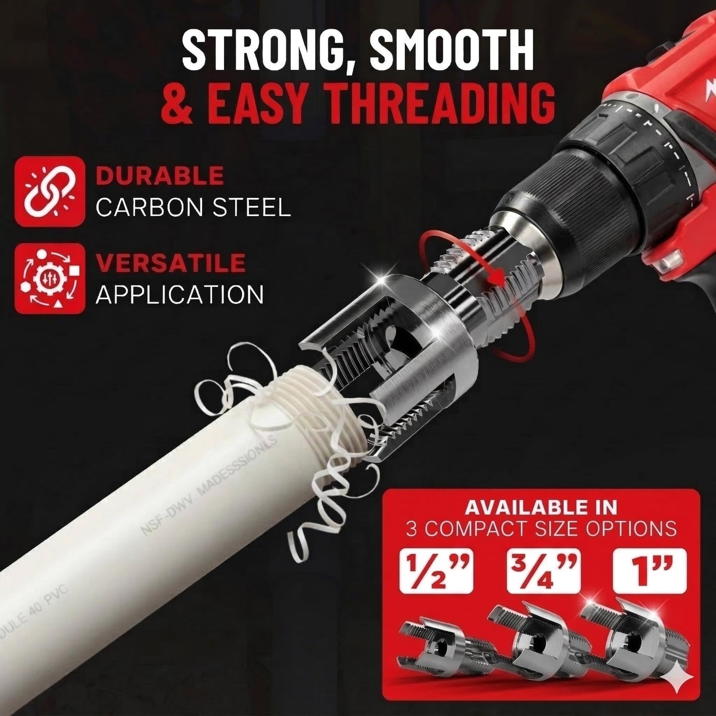 Premium 3 Packs PVC Pipe Threader 1/2 and 3/4 And 1 For Integrated Internal & External Threading Tool Break-resistant Rust-resistant Cutter Machuelos Tubo Set npt Dual-function Kit Opener
