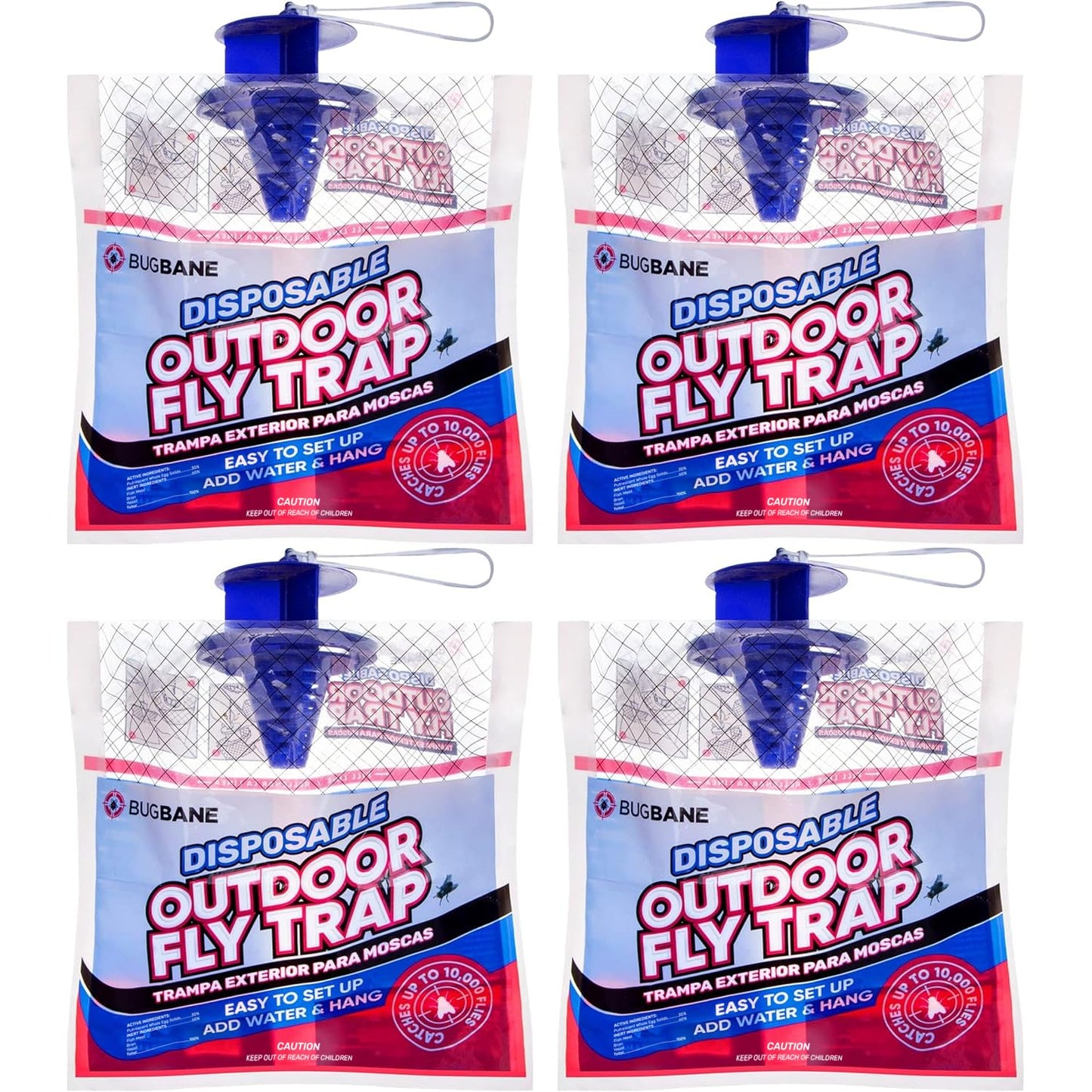 Fly Traps Outdoor Fly Trap for Patio. 4 Non-Toxic Pre-Baited Flies Bags Outdoor Disposable. Hanging Bug Catchers for All Filth Flies Killer for Outside Bug Control in Yard Horse Ranch Trash Can.