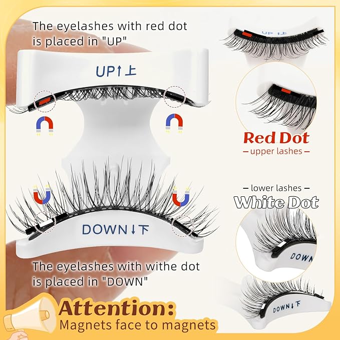 QUEWEL Magnetic Eyelashes with Applicator Reusable No Glue Needed Magnetic Lashes Cat Eye Natural Look Lashes Kit Easy to Wear and Remove(NZH F01)