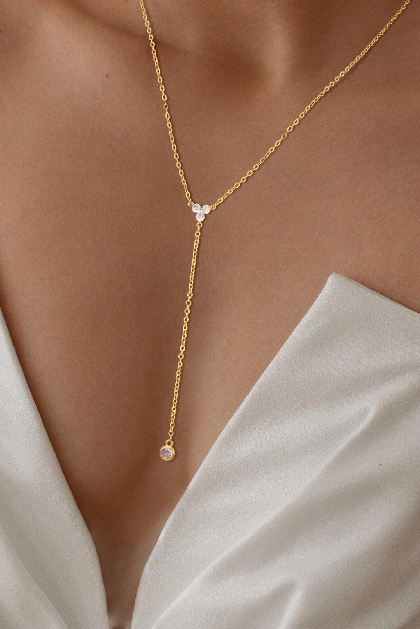 JIKASI Lariat Long Necklaces for Women Trendy Gold Layered Y-Shaped Necklace Dainty Drop Dangle Chain Simple CZ Necklaces Wedding Jewelry Gifts for Woman