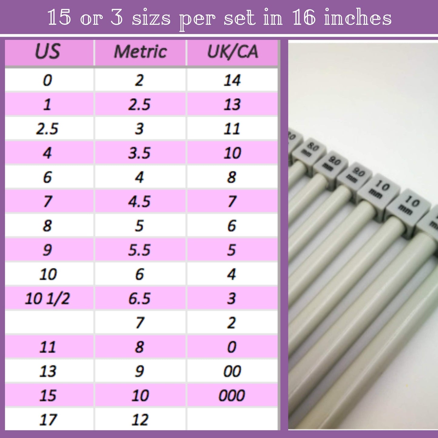 KnitPal 16-Inch (40cm) Aluminum Knitting Needles Set for Blankets - Straight Knitting Needles Set Single Pointed - 3 Pairs, US Sizes: 13/9mm, 15/10mm, 17/12mm - Metal Knitting Needles with eBook