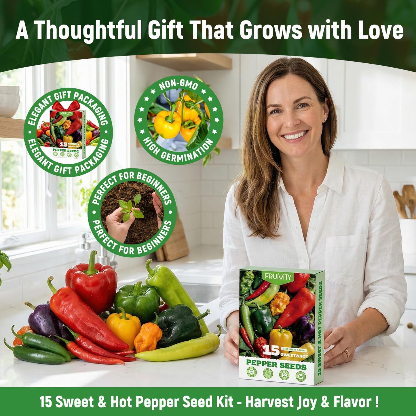 15 Sweet & Hot Peppers Seeds Variety Pack Jalapeño, Serrano, Cayenne, Bell, Habanero, Cubanelle, Big Red & More Hot & Sweet Heirloom Peppers Collection Survival Garden Seeds