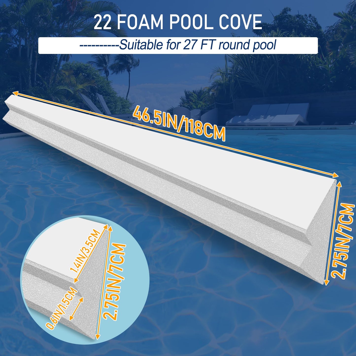 Desunqin 46.5" 22PCS Peel and Stick Pool Cove for 27' Round Above Ground Pool, Closed Cell Foam Peel and Stick Above Ground Pool Cove with Adhesive Backing, Protect Pool Liner, Prevents Excess Wear