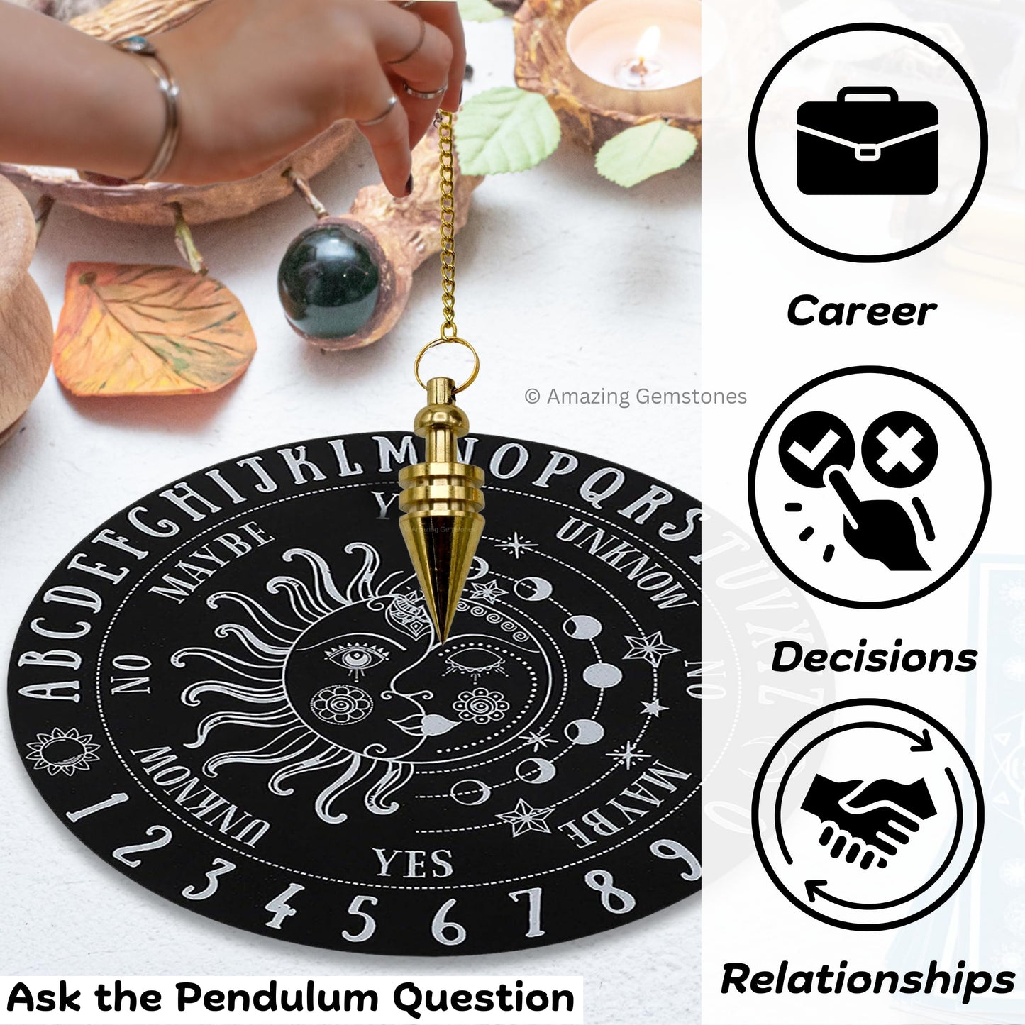 Amazing Gemstone Healing Metal Pendulums for Divination, Gold Ring Cone Steel Copper Pendulum High Energy Pendulo de Bronce Pendulos de Mesa MP47