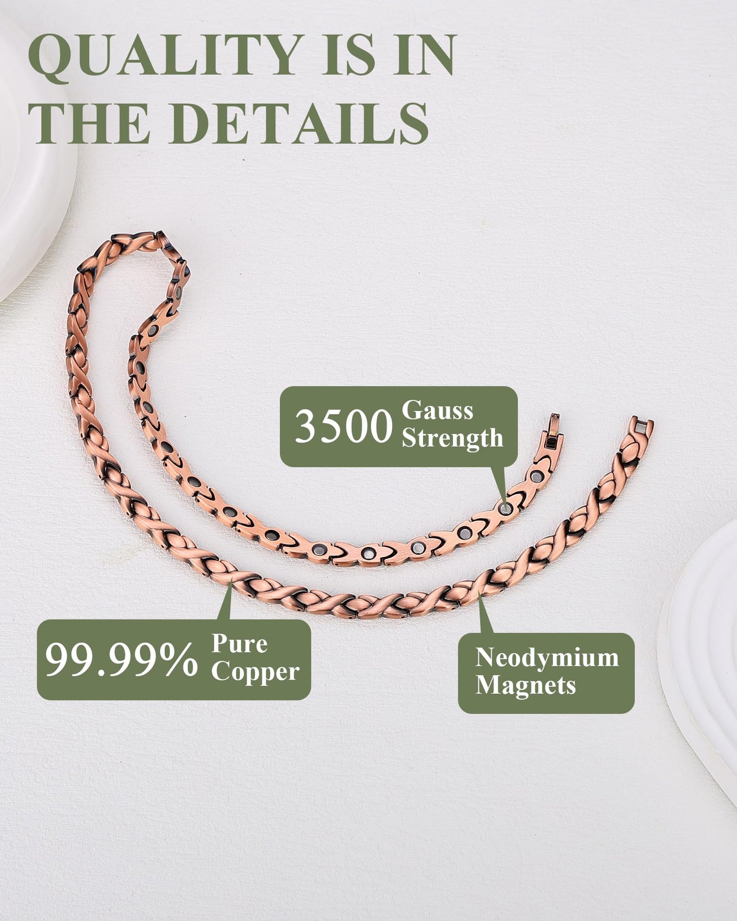 MagEnergy Copper Necklace for Men Women, Magnetic Necklace with 3500 Gauss Ultra Strength Neodymium Magnets, Adjustable Magnetic Jewelry with Sizing Tool (Vintage)