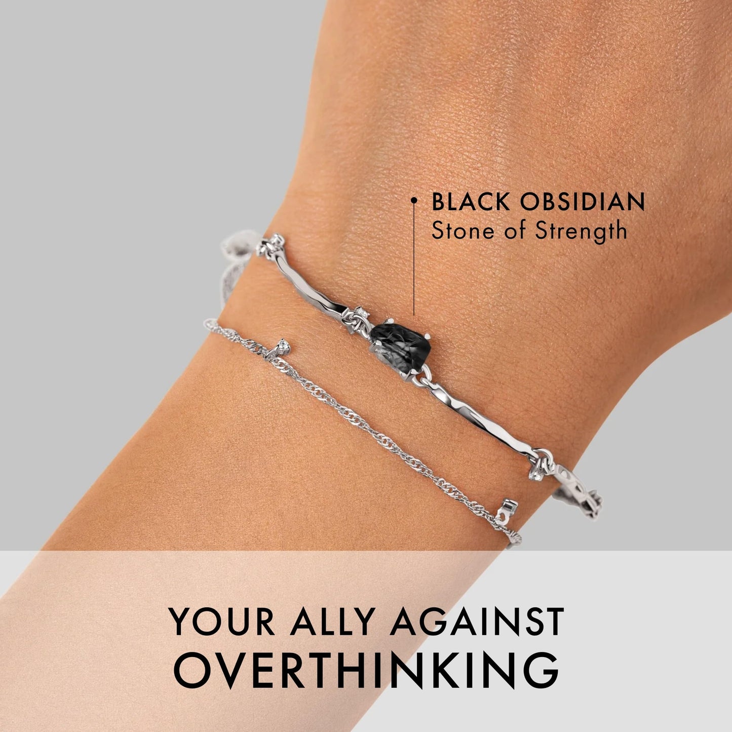 Moon Magic Moonstone Bracelet for Women | Black Obsidian, Rose Quartz Bracelet/Real 925 Sterling Silver | 18k Rose & Yellow Gold Rainbow Genuine Moonstone Jewelry for women | June Birthstone Bracelet