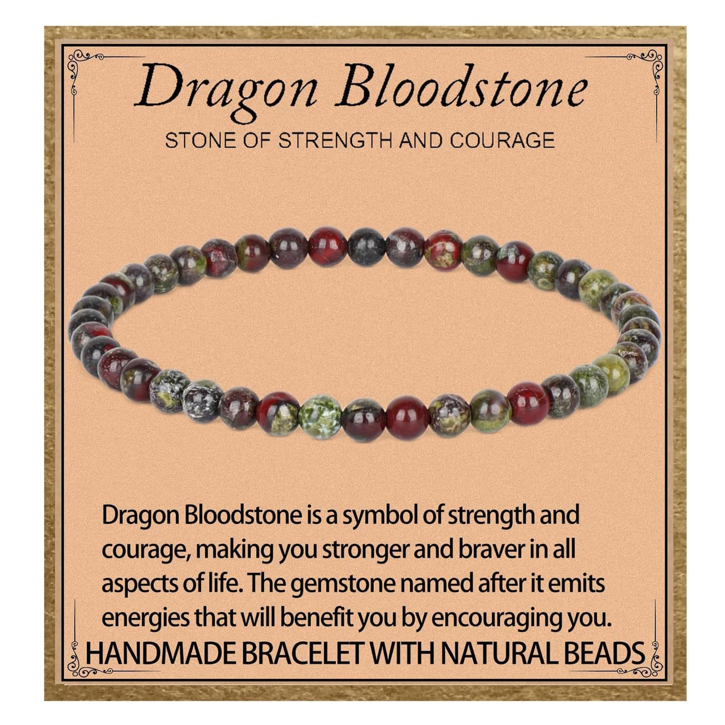 LPBeads Handmade Natural Gemstone Stretch Elastic 4mm Dragon Bloodstone Bracelet Healing Crystal Round Stone Beads Jewelry Gifts for Women Men