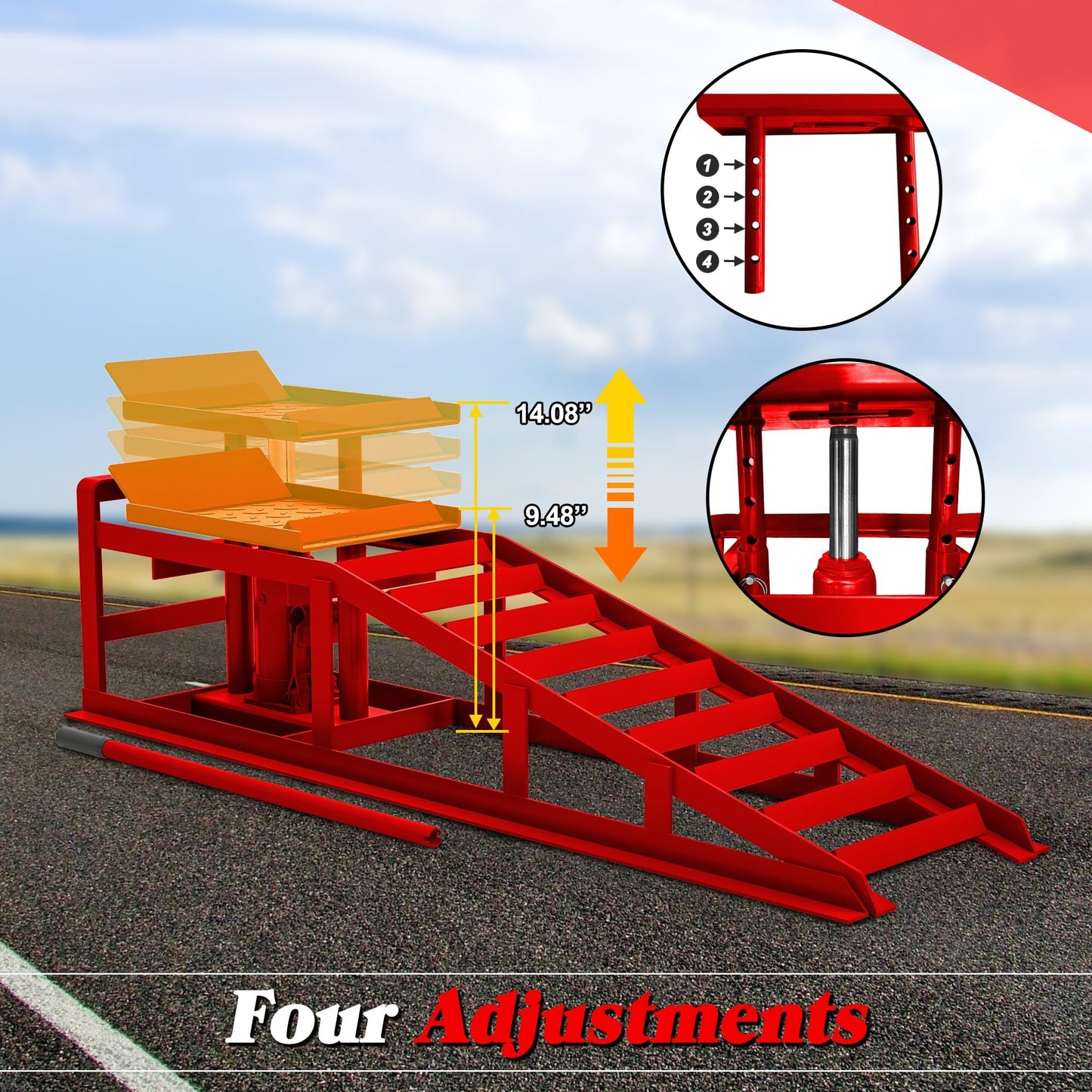 2 Pack Auto Car Truck Service Ramps, 3 Ton Low Profile Hydraulic Car Ramps, Car Lift Service Ramps