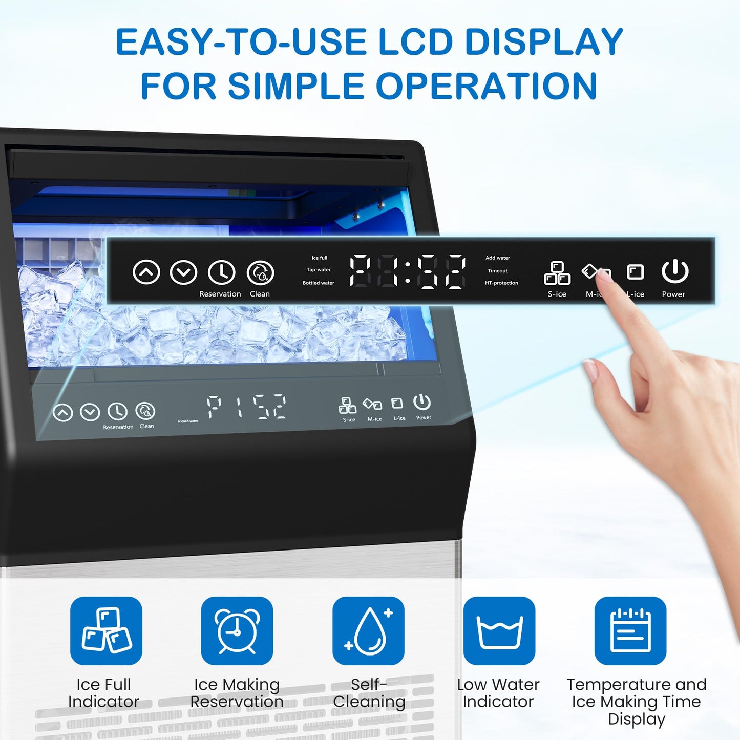 Commercial Ice Maker Machine, 110Lbs/24H Stainless Steel Undercounter Freestanding Ice Maker with 12Lbs Storage Capacity, Self-Cleaning, LED Digital Display, 45 Ice Cubes 8Mins, Home/Bar/Restaurant