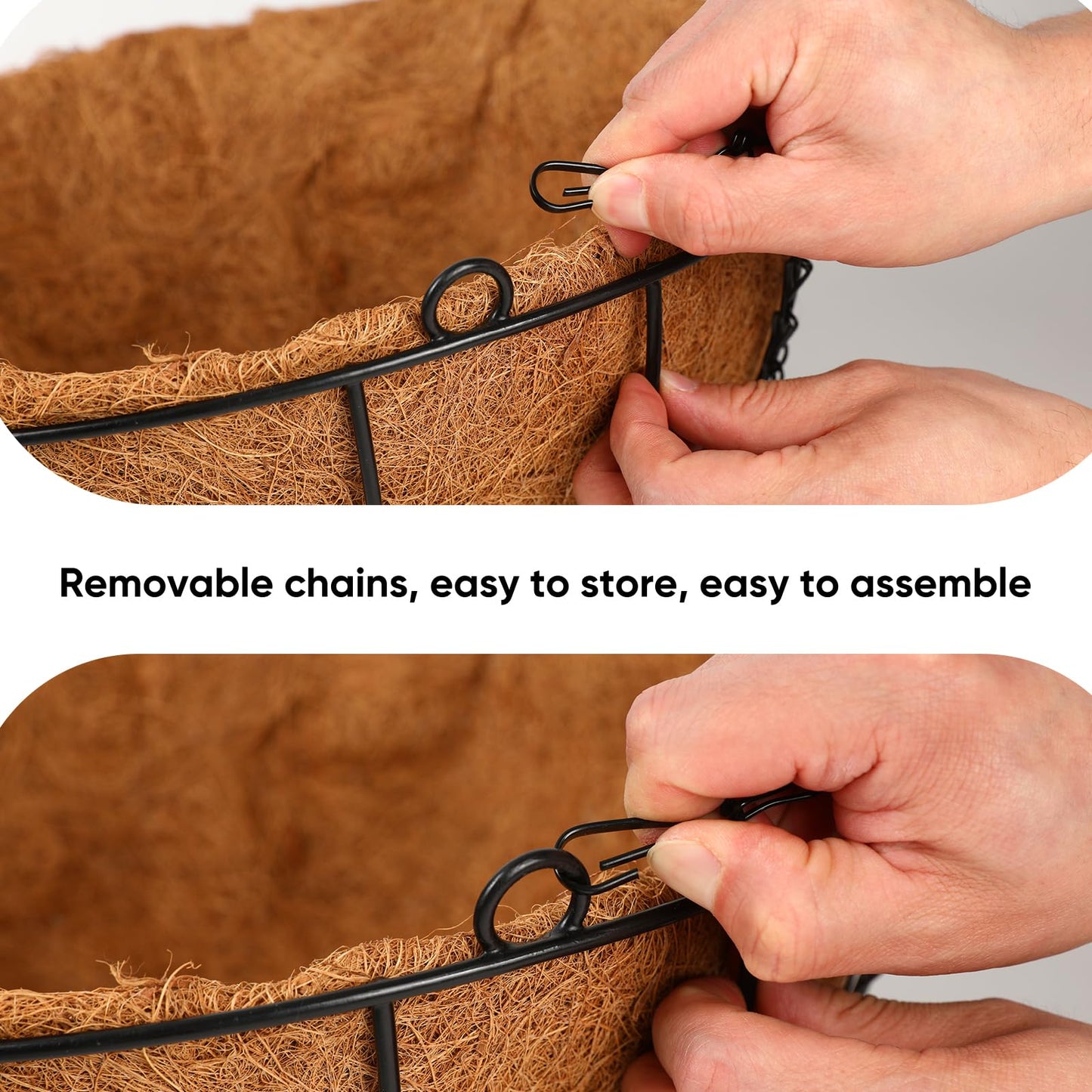 HKZ Hanging Basket Planter Plants Outdoor - 4 Pack 10 Inch Metal Hanging Planter with Coco Liners, Chain Hook Hanging Flower Pots for Indoor Outdoor Garden Porch Decoration