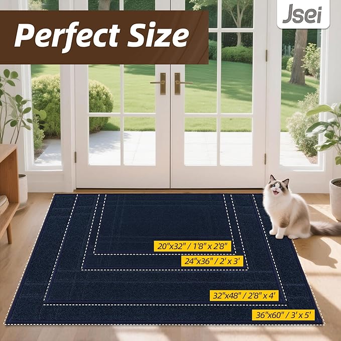 JSEI Entryway Rugs Doormat 32"x48", Non-Slip Dirt Trapper Door Mats Indoor, Washable Absorbent and Stain Resist Welcome Floor Mat for Front Door, Dog Door Mat, Dirty Wet Shoes & Paws, Navy Blue