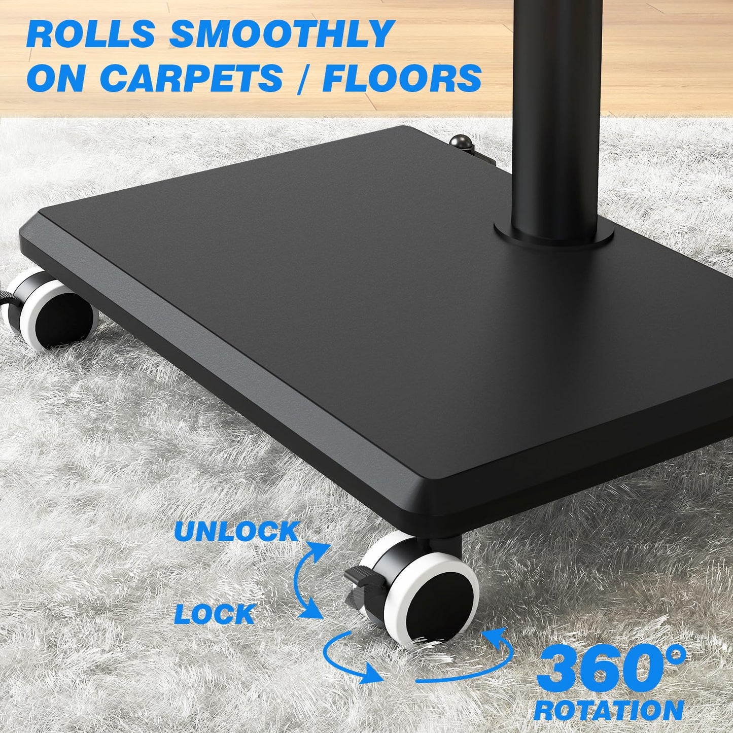 Rfiver Rolling TV Stand for 32 to 55 60 Inch TVs up to 88lbs, Height Adjustable Mobile TV Stand with Wood Base, Space-Saving Design Tall TV Cart Floor Stands for Living Room, Bedroom, Corner