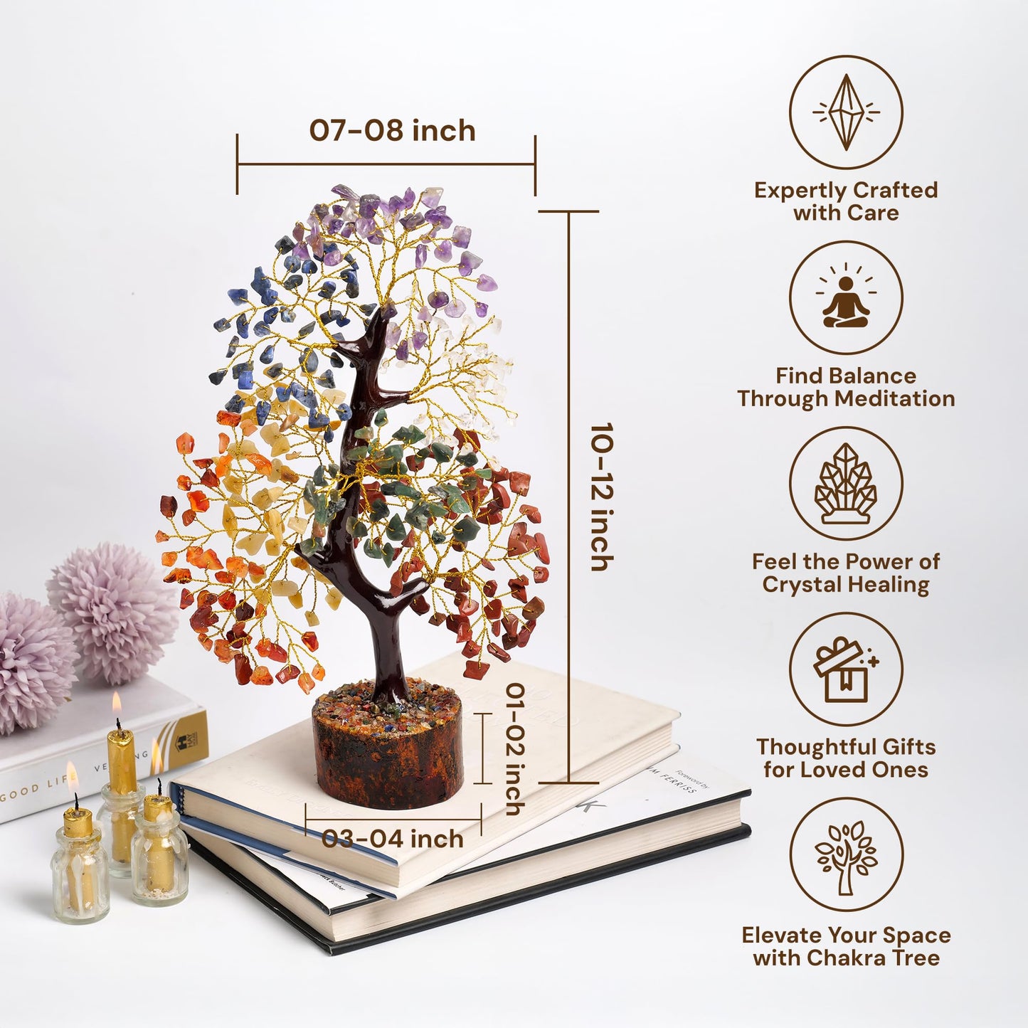 7 Chakra Tree of Life - Crystal Tree for Positive Energy - Healing Crystals and Stones - Birthday Gifts for Women, Home Office Decor -10-12"