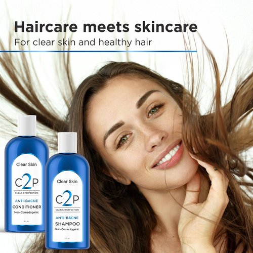 CLEAR 2 PERFECTION Acne Treatment Kit - Non-Comedogenic Haircare & Skincare Trio - Scrub, Shampoo & Conditioner - Ideal for Acne-Prone Skin & Bacne