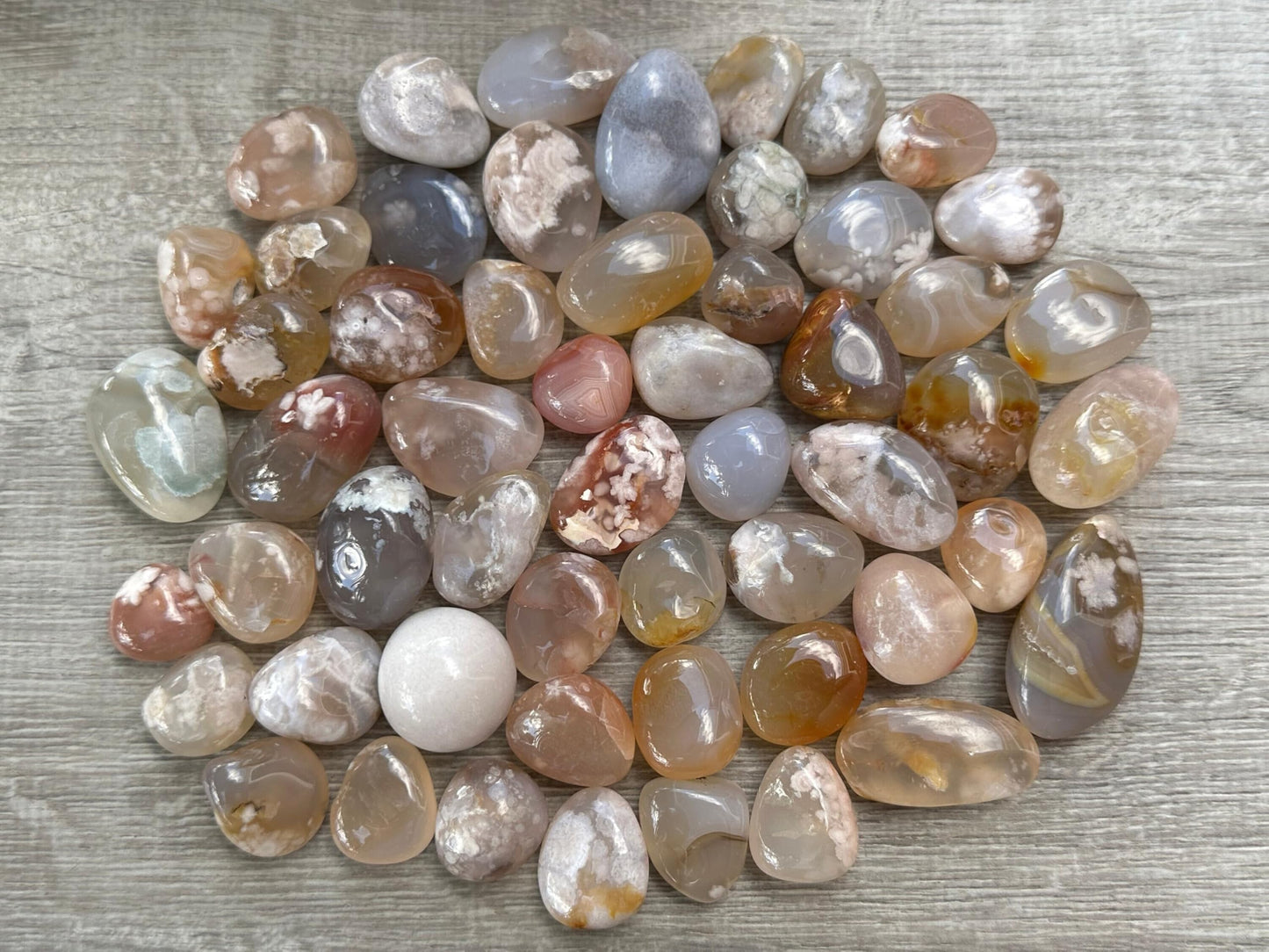 GAF TREASURES 5 Pcs Flower Agate Tumbled Stones, Polished Natural Flower Agate Gemstone, Flower Agate Healing Crystals (Flower Agate)