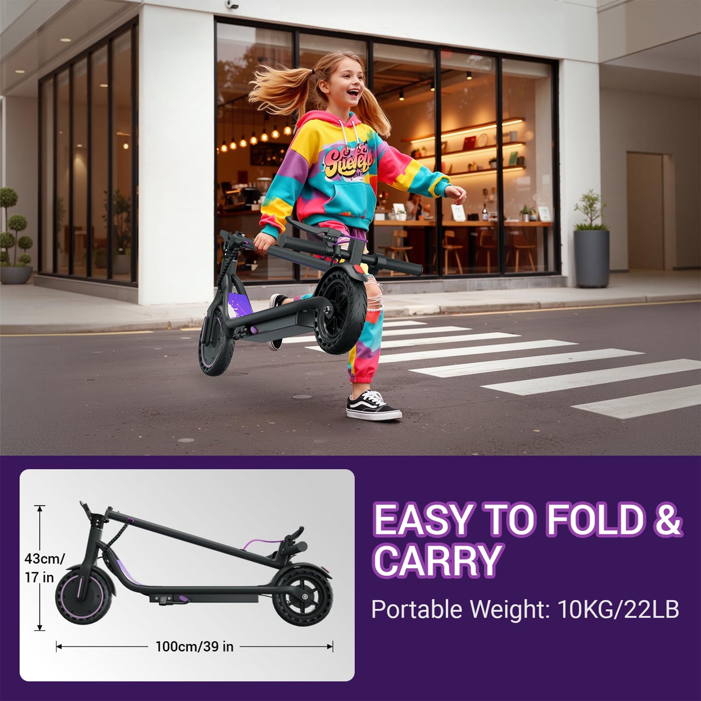 Electric Scooter Adults, 8.5" Foldable Solid Tires E Scooter for Adults, 19 Mph, 350W Motor, Kick Scooters Max 16 Miles Long Range for Commuting, Electric Scooter with Dual Braking System, APP Control