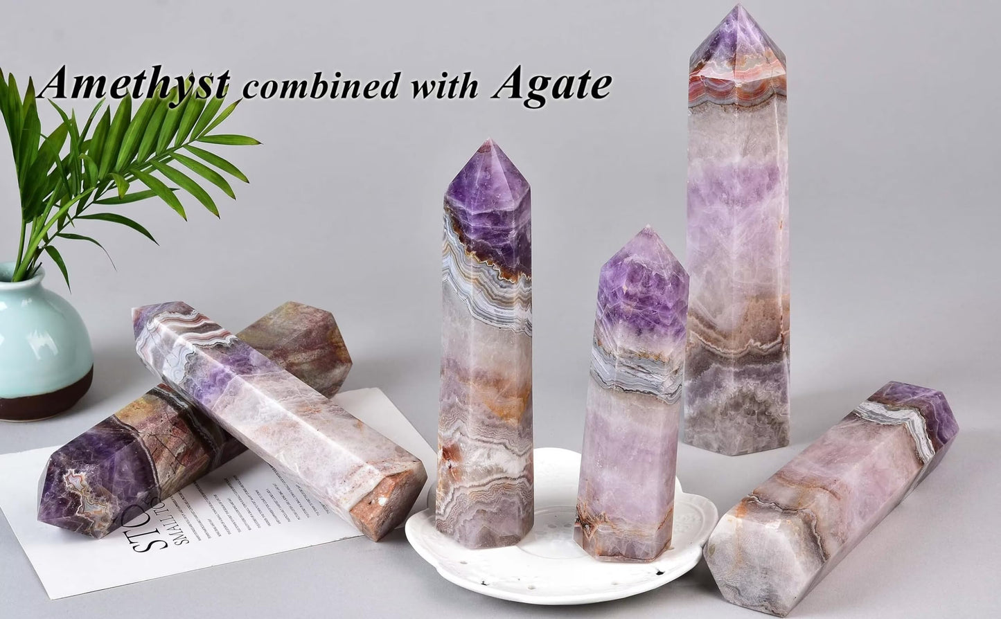 VIZYTOU Purple Amethyst Agate Stone Tower Obelisk Large Healing Crystal Rock Point Wand Reiki Healing Gifts 0.6-1.1 LBS