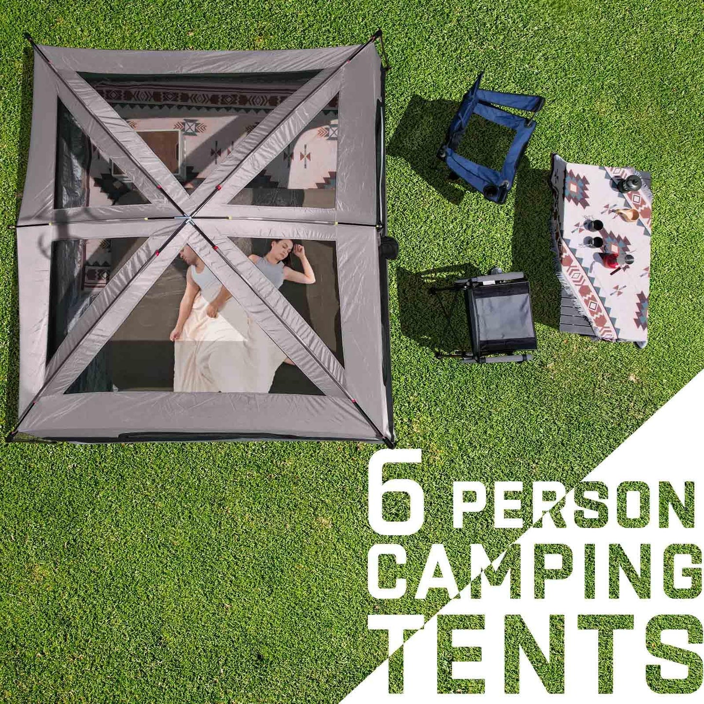 Happy Travel Tent 6 Person Tents for Camping, Waterproof Easy Setup Camping Tent with Rainfly, Portable Large Family Cabin Tent with 5 Large Mesh Windows and Carry Bag for Outdoor Camping & Hiking
