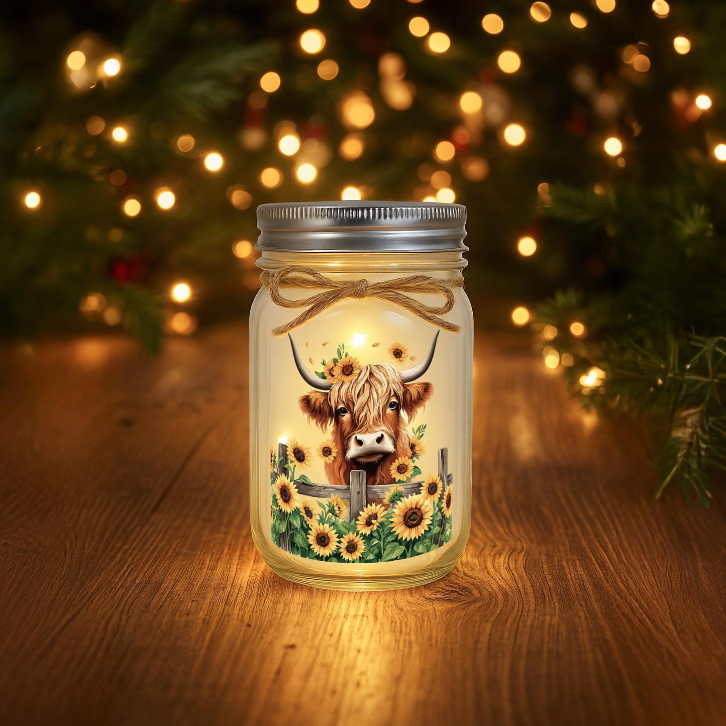 Highland Cow Inspirational Gifts for Women - Double-Sided Decorative Mason Jar Light, New Beginning Self Care Motivational Sunflower Decor Gift for Friends Daughter Sister Coworker