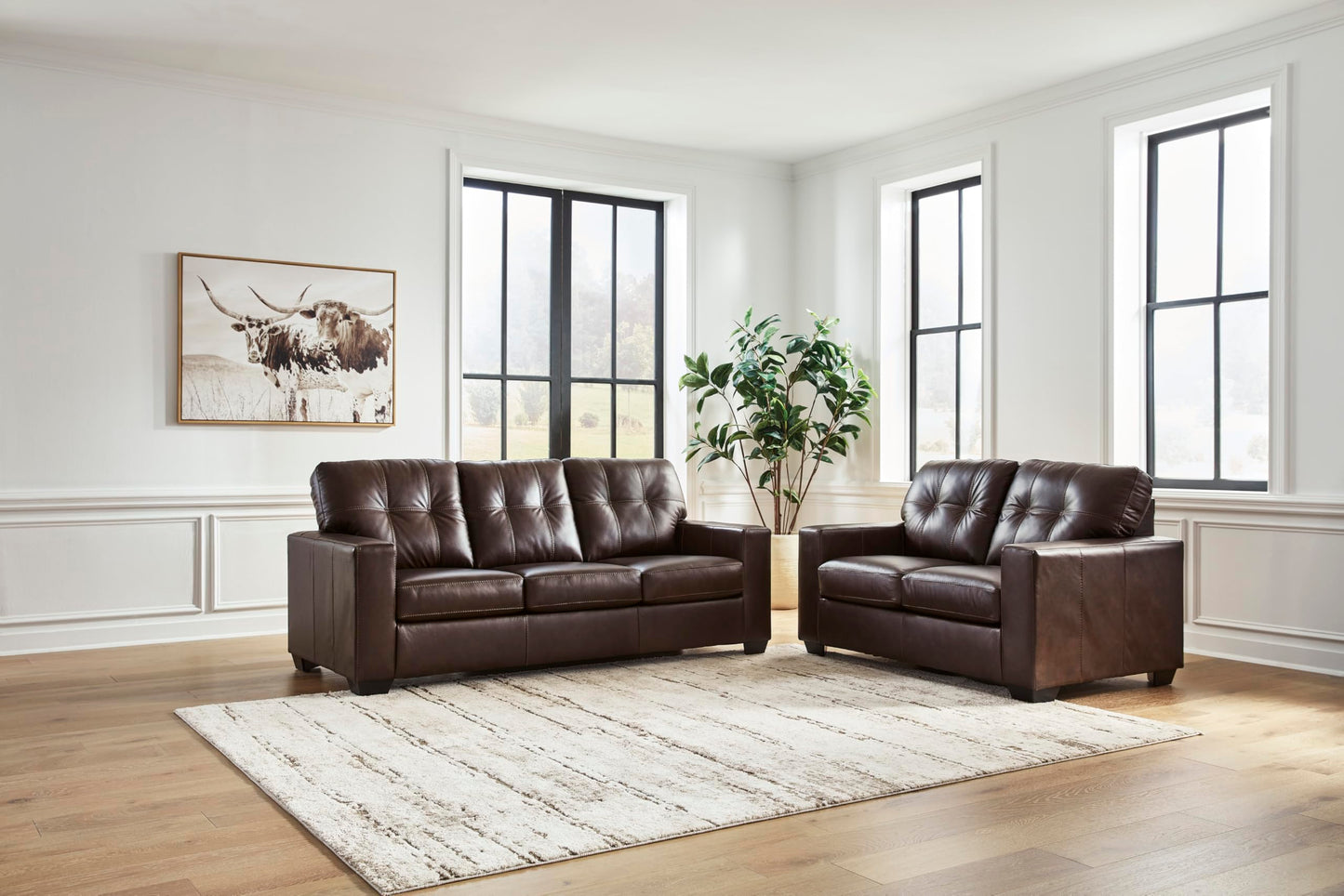Signature Design by Ashley Santorine Transitional Tufted Leather Match Sofa, Dark Brown