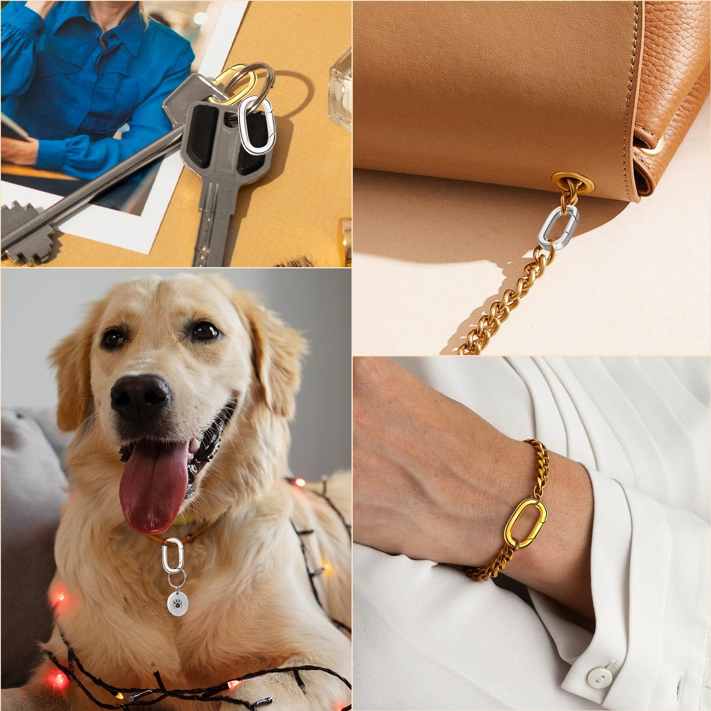 8PCS Oval Clasp Carabiner Necklace Connector Stainless Steel Spring Clasps Bracelet Closures Keychain Lock Clasps Necklaces Clips Key Ring Bracelets Shortener for Jewelry Finding DIY Making Kit (A23)