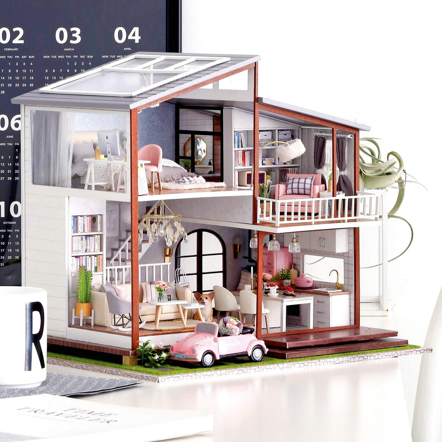 Spilay DIY Dollhouse Miniature with Wooden Furniture,DIY Dollhouse Kit Large Villa Model with LED Light & Music Box,1:24 Scale Creative Room Gift for Adult Teenager