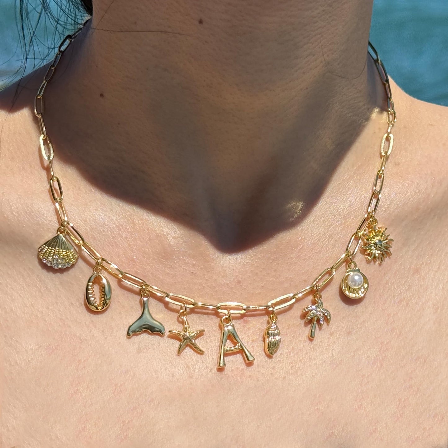 JALZEMPL Initial Charm Necklaces For Women Shell Letter Paperclip Chain Seashell Starfish Beach Summer Pendant Boho Surfer 14K Gold Plated Jewelry Gift (S)
