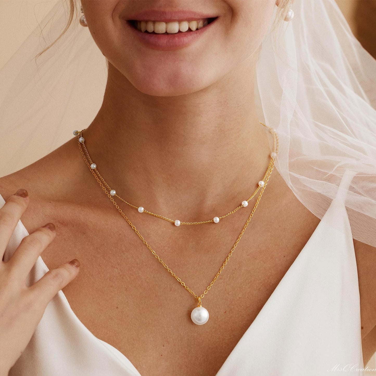 Fimhut Gold Pearl Necklaces for Women Trendy,Hypoallergenic 18K Gold Plated Dainty Necklace Simple Layered Pearl Necklaces for Women Trendy Wedding Birthday Jewelry