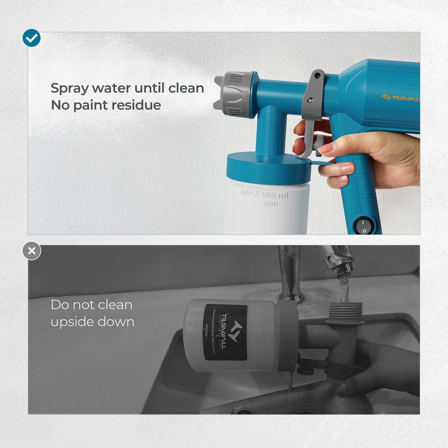 Tilswall Paint Sprayer,Upgraded Ultra-Light Electric Paint Spray Gun with 2 Nozzles & 4 Patterns Easy to Clean for Fences, Sheds, Walls, Ceilings, Furniture, Cabinets, Garden & DIY Blue