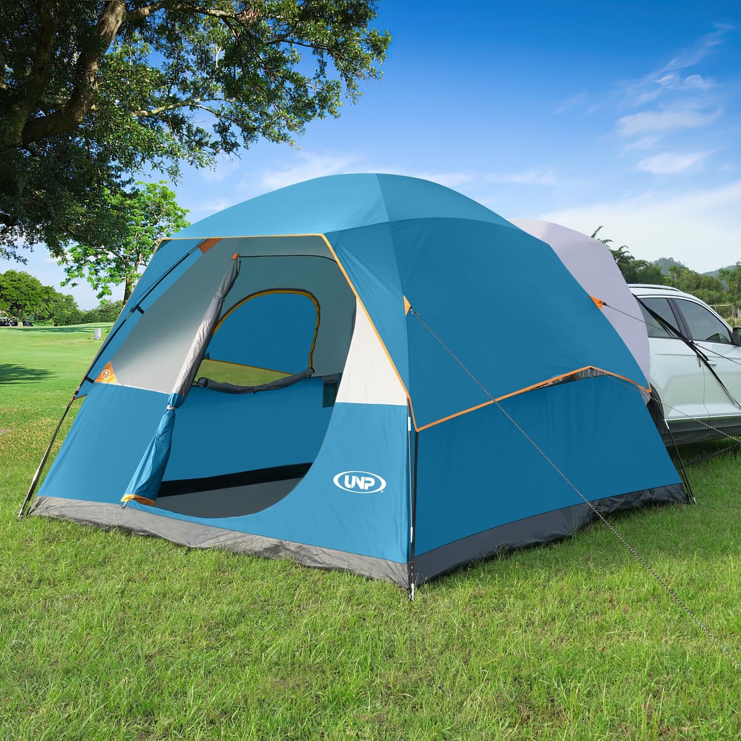 UNP SUV Dome Tent for Camping, Outdoor 6 Person Car Camping Tent, Easy Set Up SUV Tailgate Tent with Rainfly 10' x 10' Vehicle Camping Tent