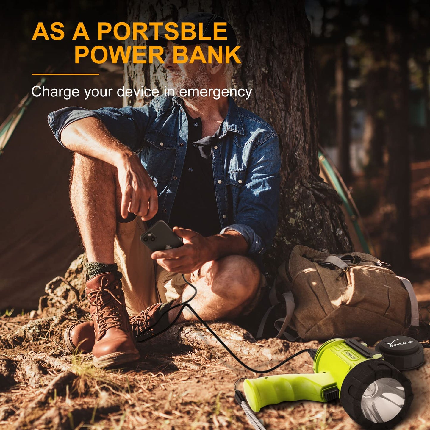 YIERBLUE Rechargeable Spotlight Flashlight with 2000,000 High Lumen LED, IP67 Waterproof Long Running Spot Light searchlight, Impact Resistant Handheld Spotlight with Foldable Stand and Red Lens