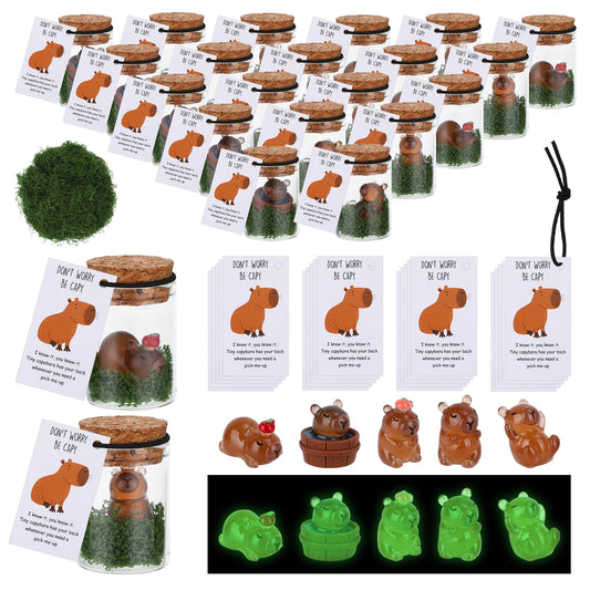 24Set Employee Appreciation Gifts Inspirational Luminous Capybara Greeting Cards with Glass Bottle, Staff Appreciation Gifts Bulk Christmas Gift for Coworkers Teacher Students Classroom Party Favors