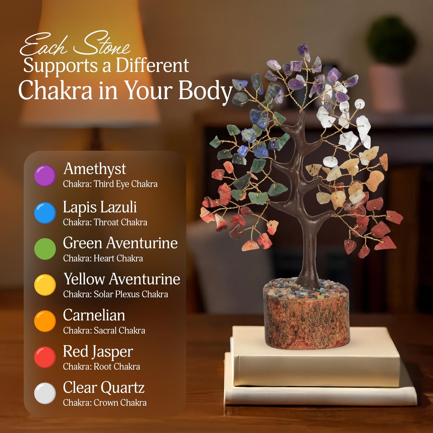 YATSKIA 7 Chakra Tree of Life Crystal Tree, Crystals and Healing Stones, Birthday Gifts for Women, Home Office Decor, Gemstone Tree, Crystal Gift (7-8 Inch)